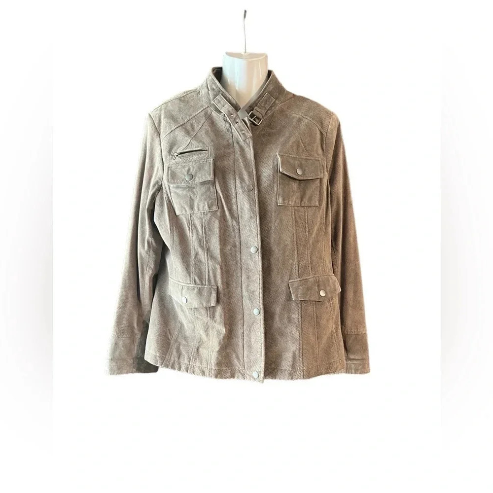 Danier Suede Genuine Leather Moto Style Jacket Zip And Snap Button Sz Xl